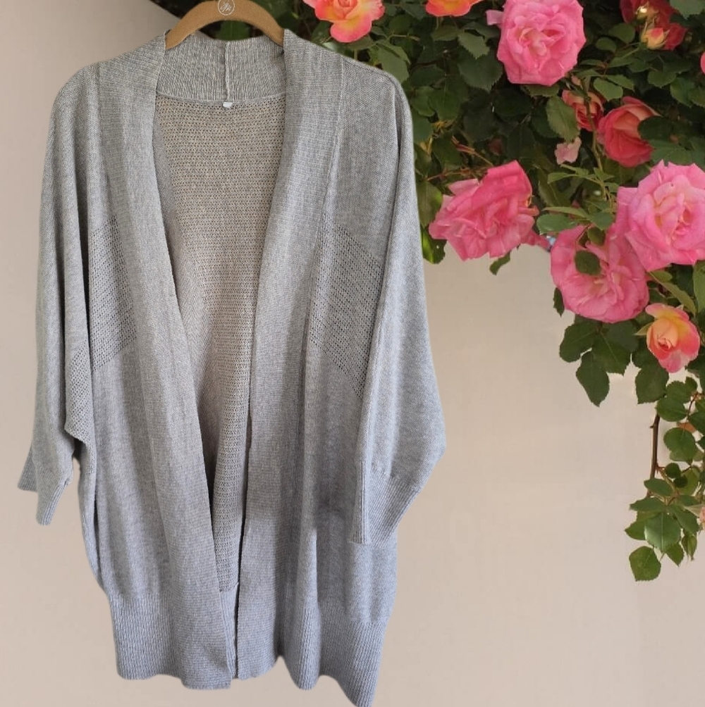 Relaxed Effortless Versatile Open-Front Taupe Women's  Lightweight Cardigan XL
